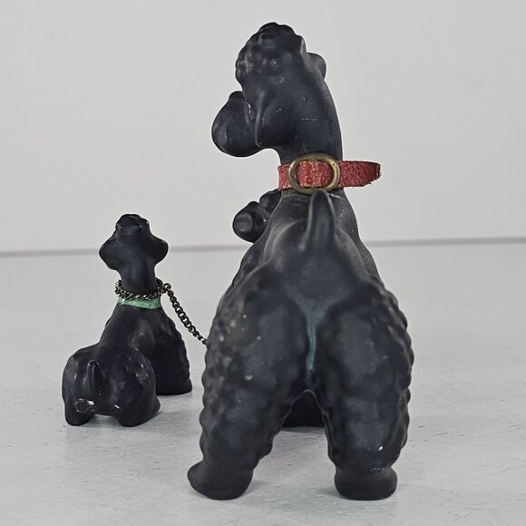 Vintage Early Goebel Pre Hummel Black Poodle Family Figurines Chain Leash Set - Picture 6 of 11